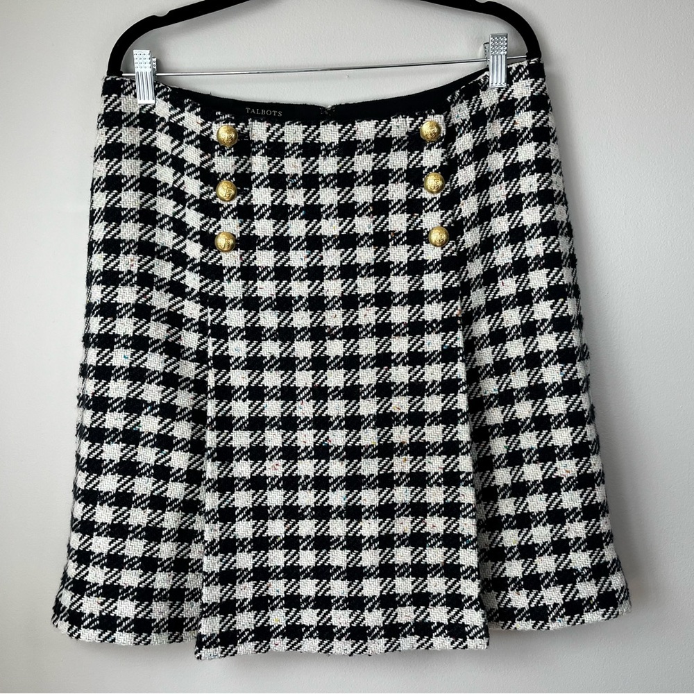 NWT Talbots Women's 12 Multicolor Houndstooth Tweed Mini Skirt Gold Buttons
